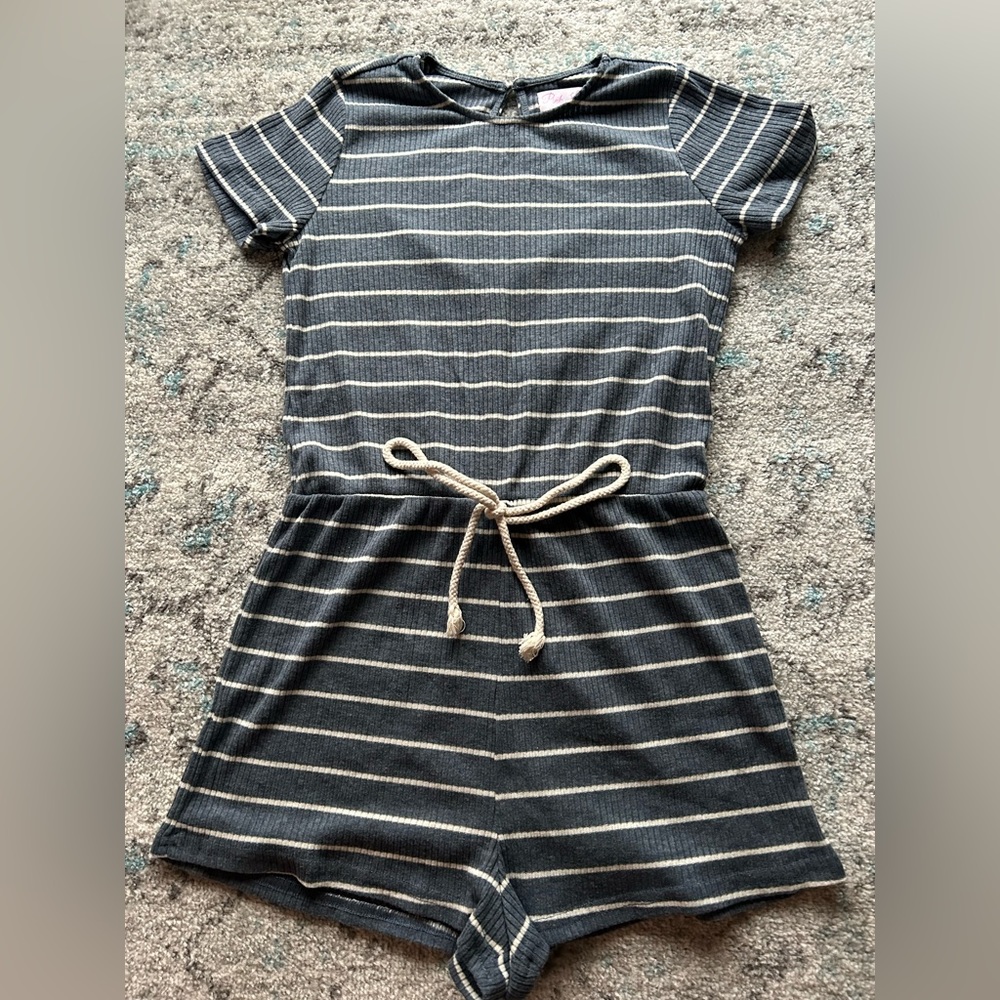 Pink Lily blue striped romper